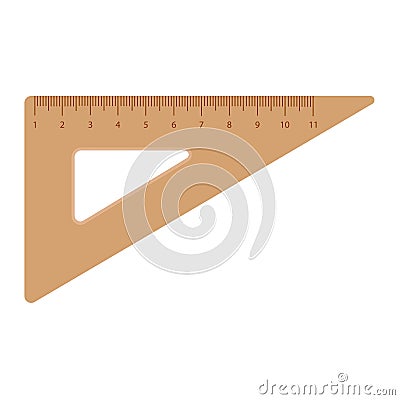 Retro wooden triangular ruler isolated on a white background Stock Photo