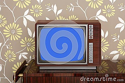 Retro wooden tv on wooden vitage 60s furniture Stock Photo