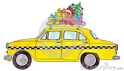 Retro Yellow Cab with Christmas gifts Stock Photo