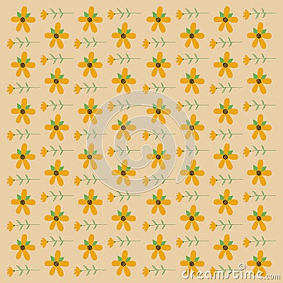 Retro Yellow Floral Background, Pattern, Texture Vector Illustration
