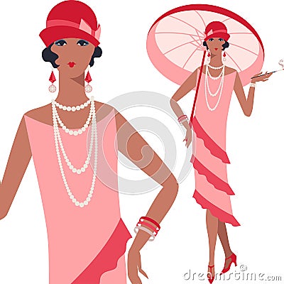 Retro young beautiful girl of 1920s style Vector Illustration