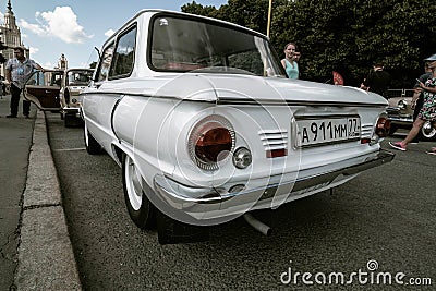 retro ZAZ-968 car on city streets. Soviet compact car of small class. This is the cheapest Soviet car of the 80's Editorial Stock Photo
