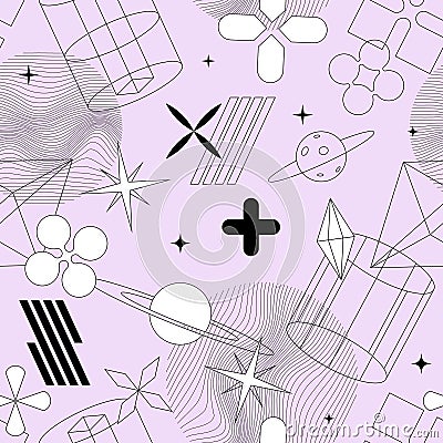 Retrofuturism pattern, seamless background with abstract geometric shapes. Futuristic retro minimalism, vector Vector Illustration