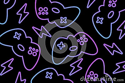 Retrofuturistic background with gamepad and graphic elements. Game backdrop Vector Illustration