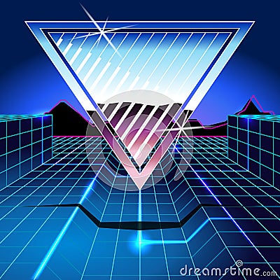 Retrofuturistic chrome and neon banner Vector Illustration