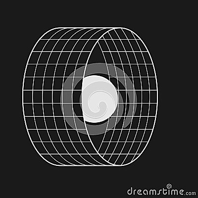 Retrofuturistic circle grid portal with the sphere. Cyber design element. Retrofuturistic composition in cyberpunk 80s Vector Illustration