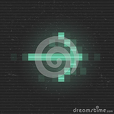 Retrofuturistic glitch right arrow. Green glowing digital pointer. 8 bit pixel arrow. Cyberpunk glowing design element Vector Illustration