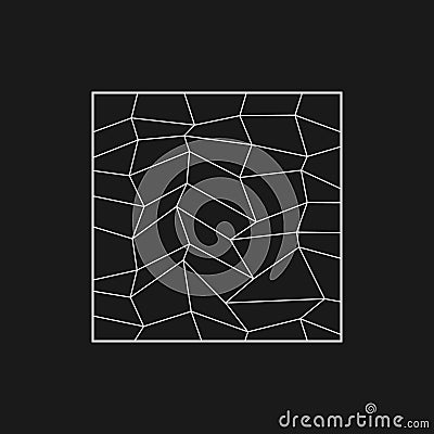 Retrofuturistic grid in the square frame. Digital cyber retro design element. Grid in cyberpunk 80s style. Perspective Vector Illustration