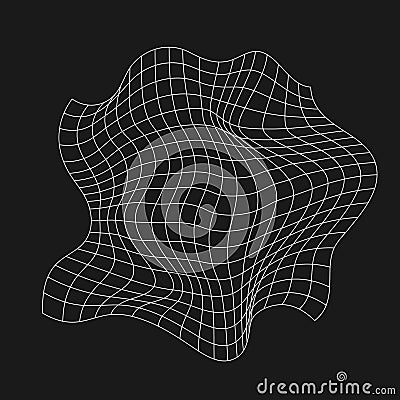 Retrofuturistic rumpled grid. Digital cyber retro design element. Liquid distorted grid in cyberpunk 80s style. Liquid Vector Illustration