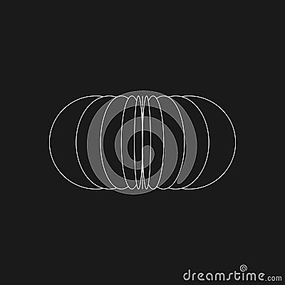 Retrofuturistic sweep of circle. Cyber retro design element. Circle flatness in cyberpunk 80s style. Perspective for Vector Illustration