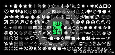 Retrofuturistic Y2K graphic icons, acid shapes, rave elements Vector Illustration
