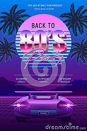 Retrowave Party 80s Poster Vector Illustration