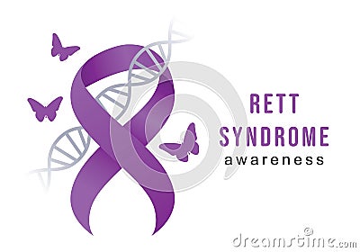 Rett Syndrome Awareness Month symbol. Rett syndrome awareness month celebration. Ribbon and butterfly Vector Illustration