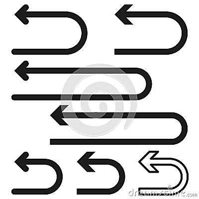 Return arrows set. Direction indicators collection. Undo symbols design. Vector illustration. EPS 10. Vector Illustration