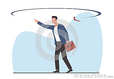 Return of bad deed, businessman gets back boomerang he set off. Consequences and Karma. Confused male character. Cause Vector Illustration