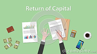Return of capital illustration with business man working on paper document graph Vector Illustration