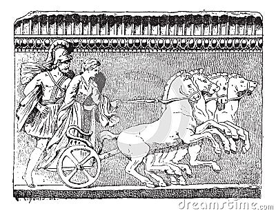 The Return of Helen on quadriga vintage engraving Vector Illustration