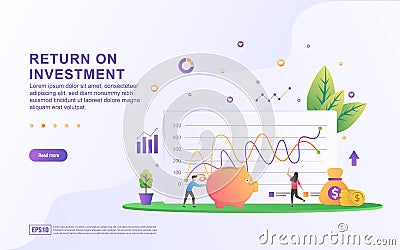 Return on investment illustration concept. People managing financial chart, profit income, Financial growth rising up to success. Vector Illustration