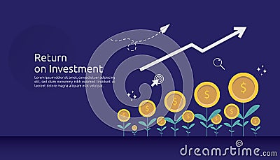 return investment ROI or growth business finance concept. increase profit stretching rising up. flat style vector illustration of Vector Illustration