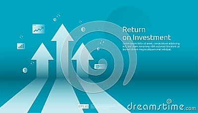 Return on investment ROI, profit opportunity concept. business growth arrows to success. arrow with dollar plant coins, graph and Vector Illustration