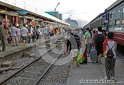 The Reunificaiton Express pulls into Quy Nhon, Vietnam Editorial Stock Photo