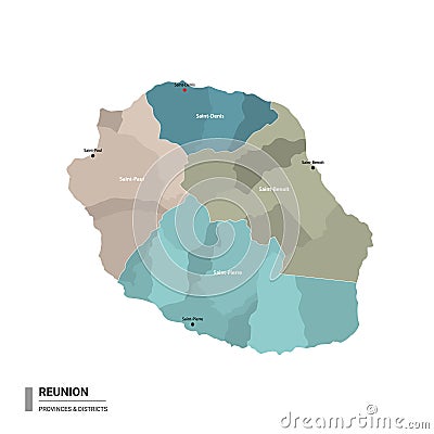 Reunion higt detailed map with subdivisions Vector Illustration