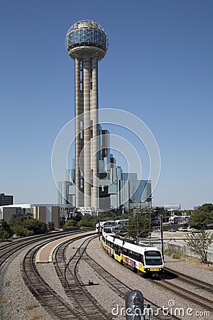 Reunion tower and light rail train Editorial Stock Photo