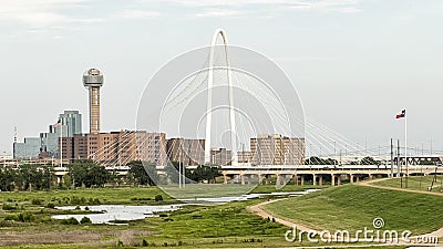 Reunion Tower and Margaret Hunt Hill Bridge, Dallas Editorial Stock Photo