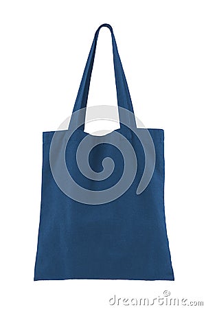 Reusable blue cotton, linen shopping bag isolated on white background. Mockup, template. Stock Photo