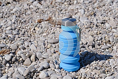 Reusable blue eco friendly water bottle Stock Photo