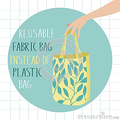 Reusable fabric bag for zero waste life Vector Illustration