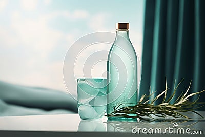 Reusable glass water bottle clean and minimalist mockup Stock Photo