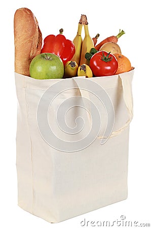 Reusable shopping bag filled with vegetables and fruits Stock Photo