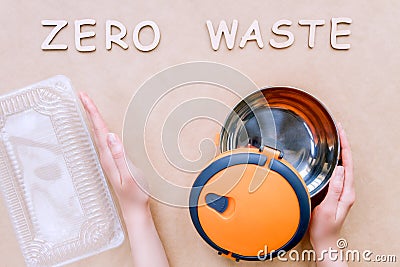 Reusable stainless food container. Zero waste concept Stock Photo