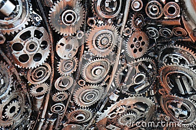 Reusing waste industrial mechanical gears Stock Photo