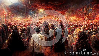 Revelation of Jesus Christ, new testament, religion of christianity, heaven and hell over the crowd of people, Jerusalem Stock Photo