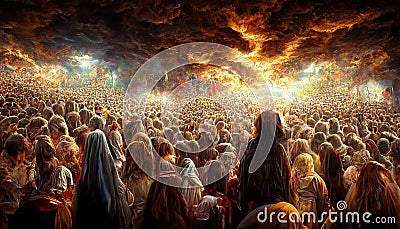 Revelation of Jesus Christ, new testament, religion of christianity, heaven and hell over the crowd of people, Jerusalem Stock Photo