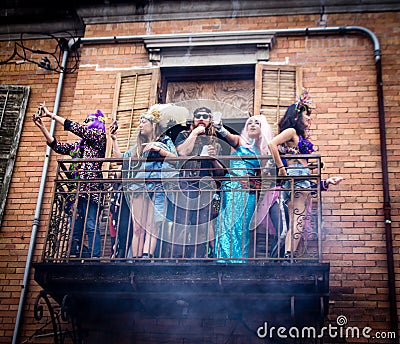 People in Costume Celebrating Mardi Gras Day in the Marigny Editorial Stock Photo
