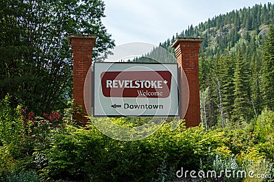 Revelstoke, Canada - Circa 2019 : Welcome to Revelstoke sign Editorial Stock Photo