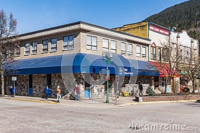 REVELSTOKE, CANADA - MARCH 17, 2021: RBC Bank building street in small town on sunny spring day Editorial Stock Photo