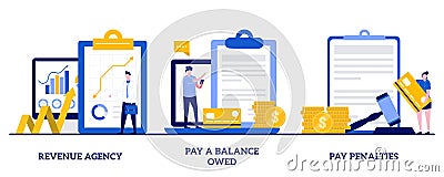 Revenue agency, pay a balance owed, pay penalties concept with tiny people. Fine and surcharge repayment abstract vector Vector Illustration