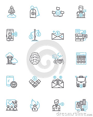 Revenue generation linear icons set. Sales, Profits, Income, Turnover, Margins, Growth, Expansion line vector and Vector Illustration