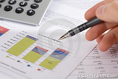 Revenue by Geography and finances Stock Photo
