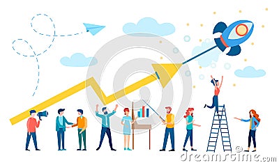 Revenue growth, Successful Startup, Teamwork, Office workers are working to increase revenue Vector Illustration