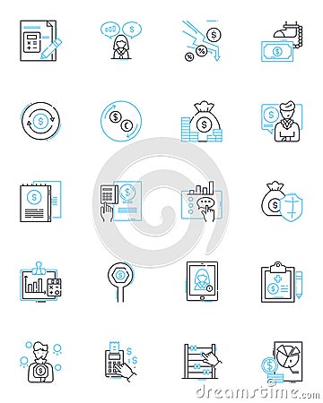 Revenue and income linear icons set. Earnings, Profits, Gains, Returns, Proceeds, Yield, Salary line vector and concept Vector Illustration