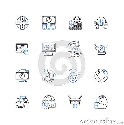 revenue management line icons collection. Pricing, Optimization, Forecasting, Yield, Booking, Analytics, Strategy vector Vector Illustration