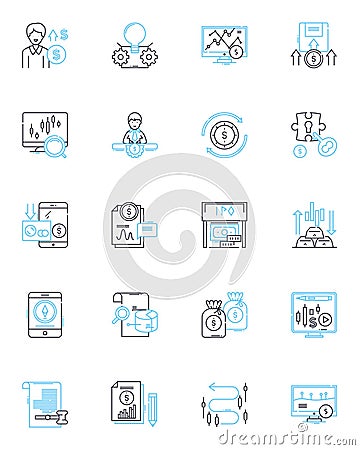 Revenue management linear icons set. Pricing, Optimization, Forecasting, Strategies, Performance, Analytics, Yield line Vector Illustration