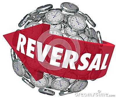 Reversal Arrow Word Clocks Turning Backward Change Direction Stock Photo