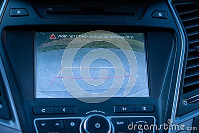 Reverse camera on the navigation display of a car Editorial Stock Photo