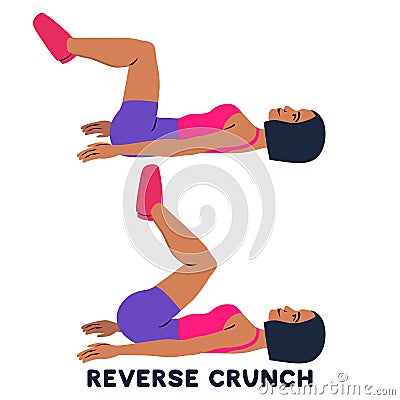 Reverse crunches. Sport exersice. Silhouettes of woman doing exercise. Workout, training Cartoon Illustration